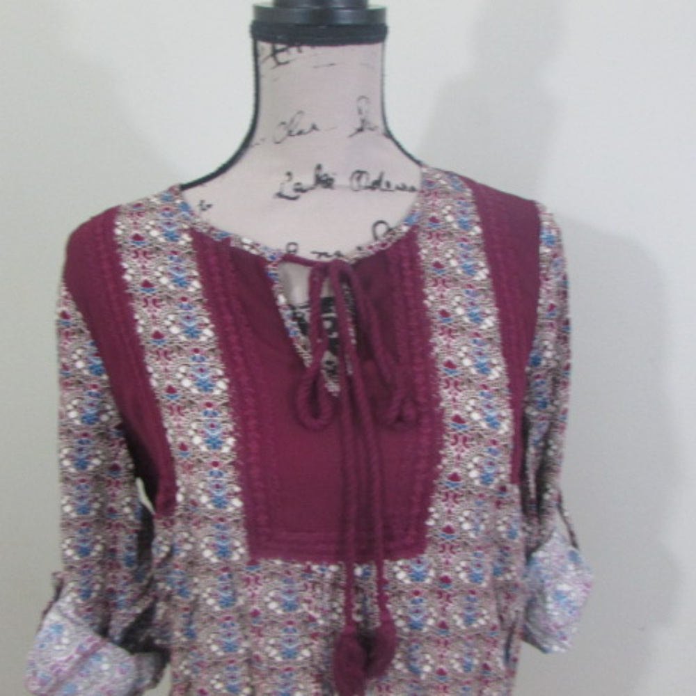 Daniel Rainn Blouse Boho Small Burgundy Print - Picture 3 of 8